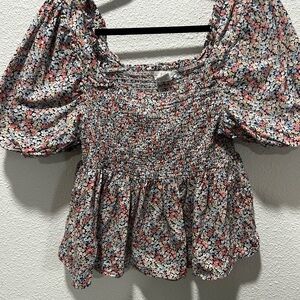 Elegant Floral Puff Sleeve Blouse